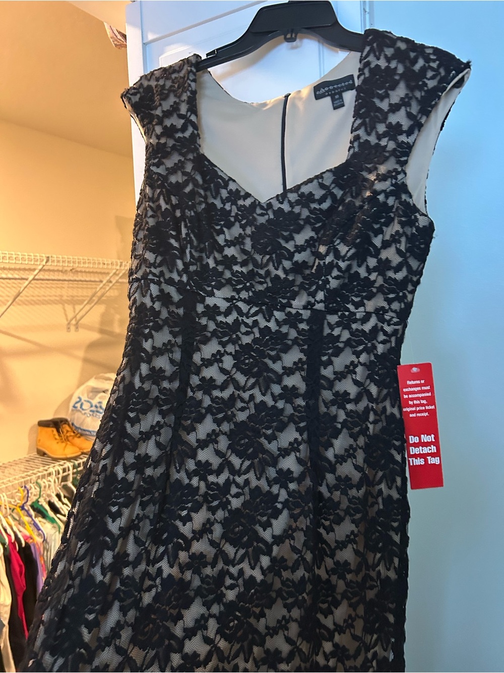 Discovery Black Lace Midi Dress with Cream Lining